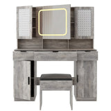 Large Vanity Table Set with LED Lighted Mirror and 2 DIY Pegboards, 5 Hooks, Vanity Desk with 11975877