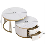 ZNTS Modern 2 Pieces White Round Nesting Coffee Table with Drawers in 27.6'' 61260641