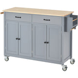Kitchen Island Cart with Solid Wood Top and Locking Wheels,54.3 Inch Width,4 Door Cabinet and Two WF286911AAG