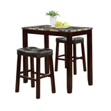 3-Piece Counter Height Glossy Print Marble Breakfast Table with Stools, Espresso T2574P164801