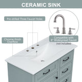 36" Bathroom Vanity with Sink, Ceramic Sink, 2 Tip-out Drawers, Soft Close Door Hinges, Grey N759P223021E