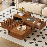 U-Can 33''Mid Century Modern Coffee Table,Unique Square Wooden Coffee Table with 3 Drawers, Tempered N724P270432D