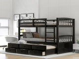 Twin over Twin Wood Bunk Bed with Trundle and Drawers, Espresso 34668938
