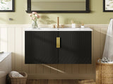 30" Vintage Bathroom with Ceramic Sink, with 3 Holes Single Ceramic Sink, Bathroom Storage N710P214100B