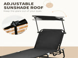 Black Set of 2 Outdoor Lounge Chairs Reclining Back, Steel Frame with Side Pocket for Poolside 12150386