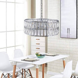 Modern Crystal Drum Chandelier, 6-Light Pendant Lighting Fixture with Silver Metal Frame for Living W1340P189448