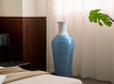 Hand-Woven PVC Rattan Floor Vase, 39 Inch Tall Blue and White Striped Decorative Vase, Farmhouse W2796P300933