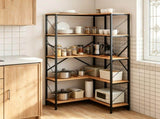 L-Shaped Corner Bookshelf, 5-Tier Industrial Open Storage Shelf with Metal Frame, X-Shaped 46623537