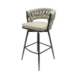 28" Bar Chair Linen Woven Bar Stool Set of 2,Black legs Barstools No Adjustable Kitchen Island 10838002