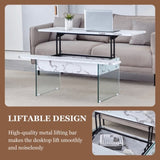 Multifunctional Lift Top Coffee Table -White Marble Pattern, Essential for Modern Homes.Tempered W2920P226076