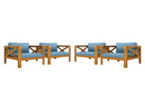 Outdoor Acacia Wood Club Wooden Armchair with Cushions , Conversation Set,Teak Finish,Blue N770P264304T