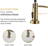 Commercial Black and Gold Kitchen Faucet with Pull Down Sprayer, Single Handle Single Lever Kitchen W1932P172327