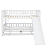 ZNTS Bunk Bed with Slide,Twin Over Twin Low Bunk Bed with Fence and Ladder for Toddler Kids Teens White 50818946