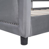 Twin Size Upholstered Daybed with Classic Stripe Shaped Headboard, Gray WF308905AAE