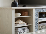Large TV Desk Storage Rack with Faux Stacked Stone Surround,Media Console Table with Large Storage W1758P187682