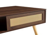 41.3 Inch Rattan Coffee Table Sliding Storage Door, Rectangle Wooden Accent Center Sofa Table 42218125
