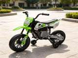 Green 12V Kids Electric Motorcycle Twist Handle Throttle, Safety Training Wheels, Rear Suspension 99704041