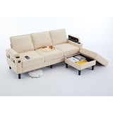 beige color knock down 3-seat combo sofa with storage ottoman for living room apartment bedroom and W2603P171561