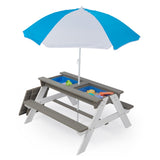 ZNTS 3-in-1 Kids Outdoor Wooden Picnic Table With Umbrella, Convertible Sand & Wate, Gray ASTM & CPSIA W1390104709