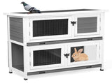 2 Story Solid Wood Rabbit Hutch Bunny Cage with 2 Large Main Rooms, Indoor Outdoor Rabbit House 48194609
