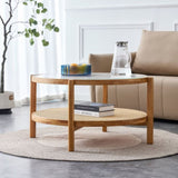 Modern simple circular double-layer solid wood tea rattan woven Chinese side small round W1151104955