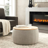 Round Storage Ottoman, 2 in 1 Function, Work as End table and Ottoman, Grey W48735177