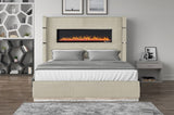 Upholstery Wooden King Bed with Ambient lighting in Beige Velvet B00977492