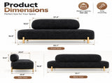 With Backrest, Gold Legs, Chenille Waiting Chair, 140*50*80cm, Black 28082880