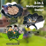 Dark green Solar Bird Bath Feeder Combo with Flower Planter Pedestal and Solar Lights 41401767