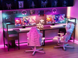 Computer Desk with Power Outlet & Storage Shelves, Study Writing Table with USB Ports Charging 20137043
