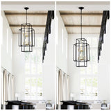 8-Light Metal Lantern Tiered Pendant Hanging Light Fixtures, Industrial Farmhouse Adjustable Height W1592P247755