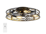 20 Inch Low Profile Caged Flush Mount Ceiling Fan with Light, Hollow Floral Metal Enclosed Fan, W3816P585946