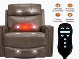 Camel Brown Genuine Leather Heat Massage Manual Recliner Chair with Rocker and Swivel for Living W1803P323716