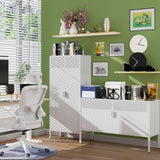 The metal food storage cabinet, 61 inches high, is equipped with adjustable shelves and is suitable T3421P312416