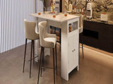 U_Style-CA 3-in-1 Sideboard with Foldable Tabletop, Marble Grain Top, 2-Door Storage Cabinet, N711P427079K