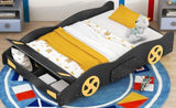 ZNTS Full Size Race Car-Shaped Platform Bed with Wheels and Storage, Black+Yellow WF305760AAB