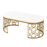 Modern Oval Coffee Table with Cut-Out Pattern Metal Stainless Steel Frame in 47.2" N735P192911K