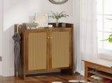 42.5" Tall Rattan Shoe Cabinet with Doors, 6-Tier Wooden Freestanding Shoe Storage Organizer with 98014066