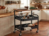 3-Tier Rolling Kitchen Serving Cart on Wheels, Metal Utility Cart with Walnut-Textured Top 07268546