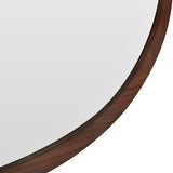 Hausen 31.5" Mid-Century Modern Round Accent Wall Mirror, Brown Walnut Wood & Veneer B2719P246002