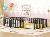 Twin Size Metal Floor Bed Frame with Fence and Door, Black MF307108AAB