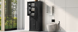 Bathroom Storage Cabinet with Doors and Drawer, Multiple Storage Space, Adjustable Shelf, Black WF308204AAB