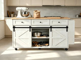 2 Barn Doors with Sliding Rails 3 Drawers 3 Shelves Serving Cart Rubberwood Countertop MDF Cabinet 28967447