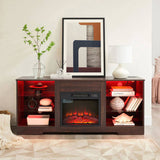 TV Stand Electric Fireplace TV Stand Glass Shelves, 3D Fireplace TV Stand LED Lights Wood W2275P257463