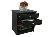 40 x 30 x 60cm Round Handle Night Stand with Two Drawer Black 60016126