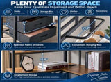 Twin Size Metal Loft Bed with Desk, Bookshelf, Fabric Drawers, Charging Station & LED Light, Heavy 78593971
