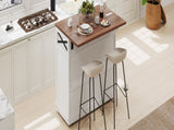 K&K 46.5'' Farmhouse Kitchen Island with Drape of Beads, Power Outlet, Rolling Kitchen Cart on N707P254872W