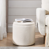 2-Piece Set Round Chenille Storage Ottoman, Equipped with a Drum Shaped Small Stool, Storage Space, W487P179601