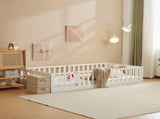 White Painted Pine Wood Fence Bed with Door and Deck Twin Children's Wooden Bed 16132731