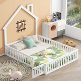 Wood Full Size House Platform Bed with Guardrail, White N709P171852K